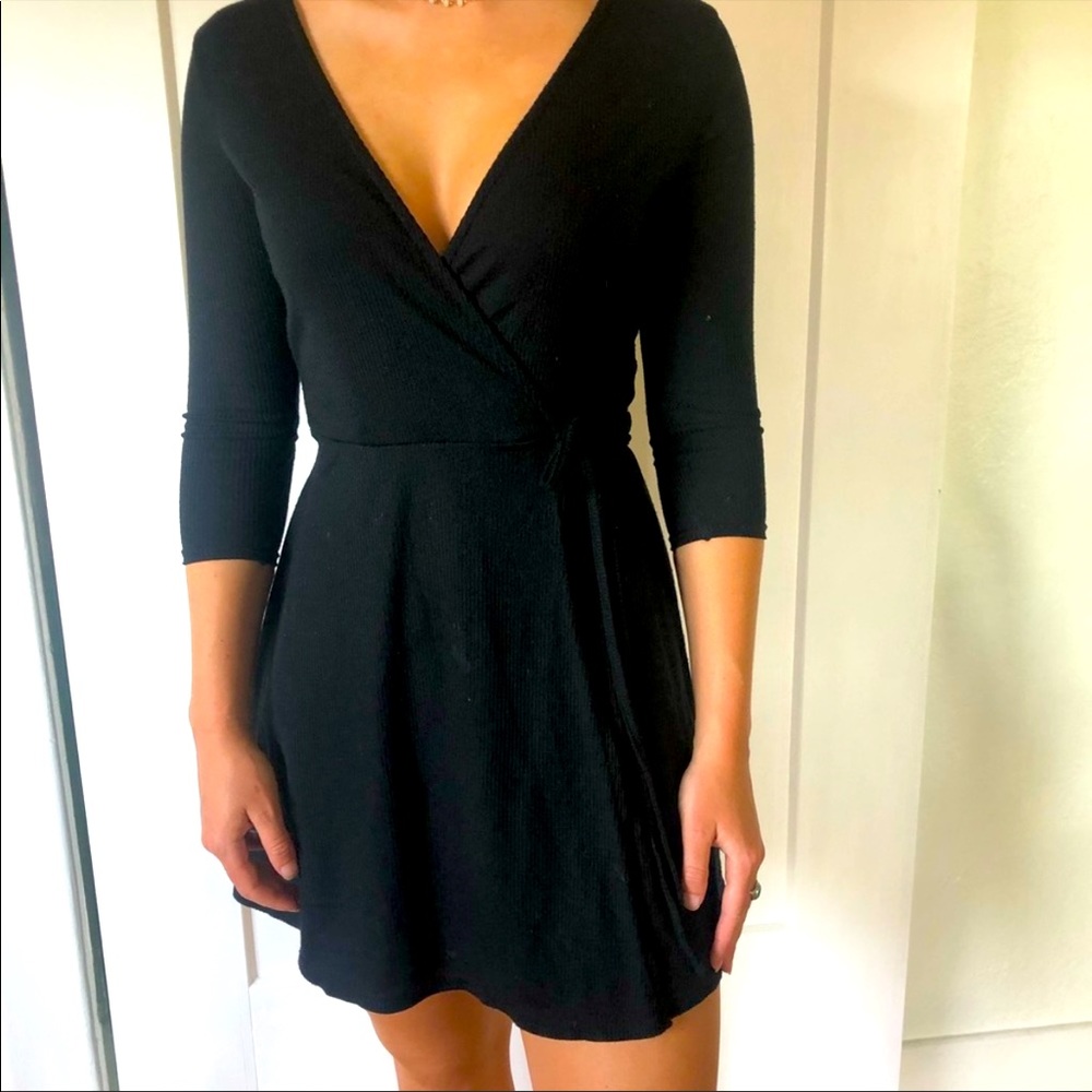 Pins & needles Black Knit Wrap Dress Urban Outfitters